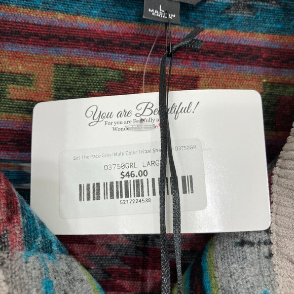 New J. NNA Large Gray Corduroy Tribal Southwestern Print Oversized Shirt Jacket - Picture 3 of 9